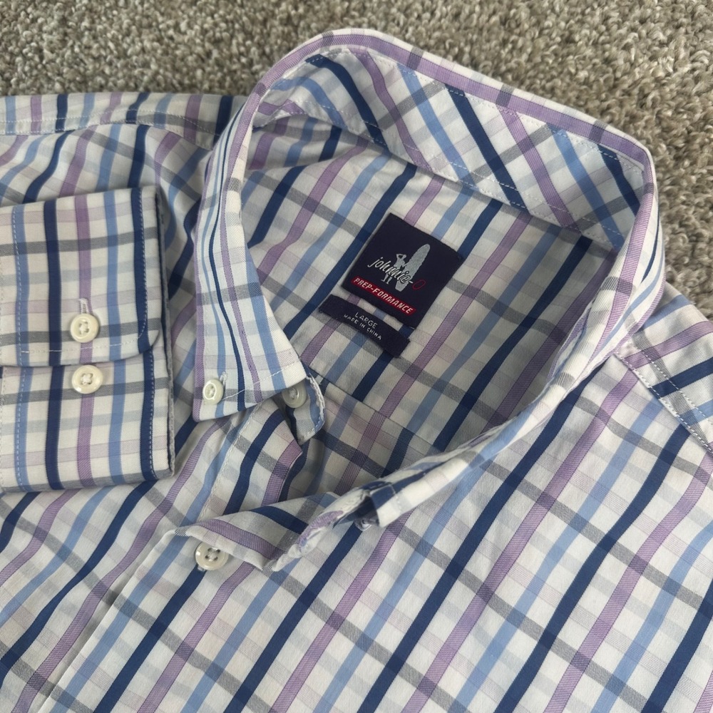 johnnie-O Prep-Formance Shirt Men Large plaid Long Sleeve Button Up Nylon Preppy